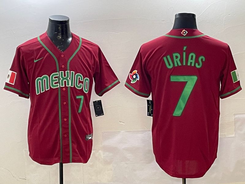 Men 2025 World Cub Mexico #7 Urias Red Nike MLB Jersey style 3